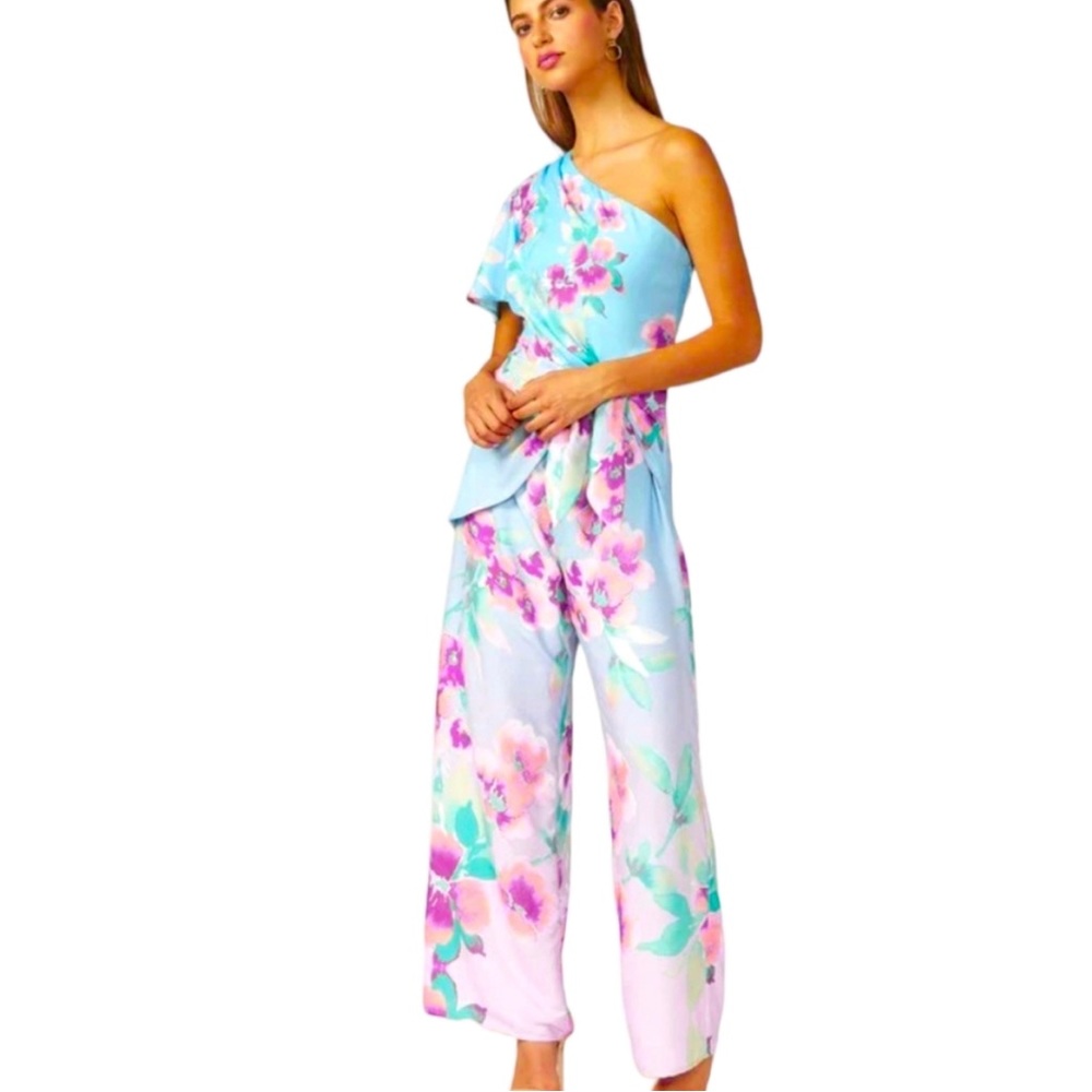 Adelynn Rea One Shoulder Blue Floral Jumpsuit